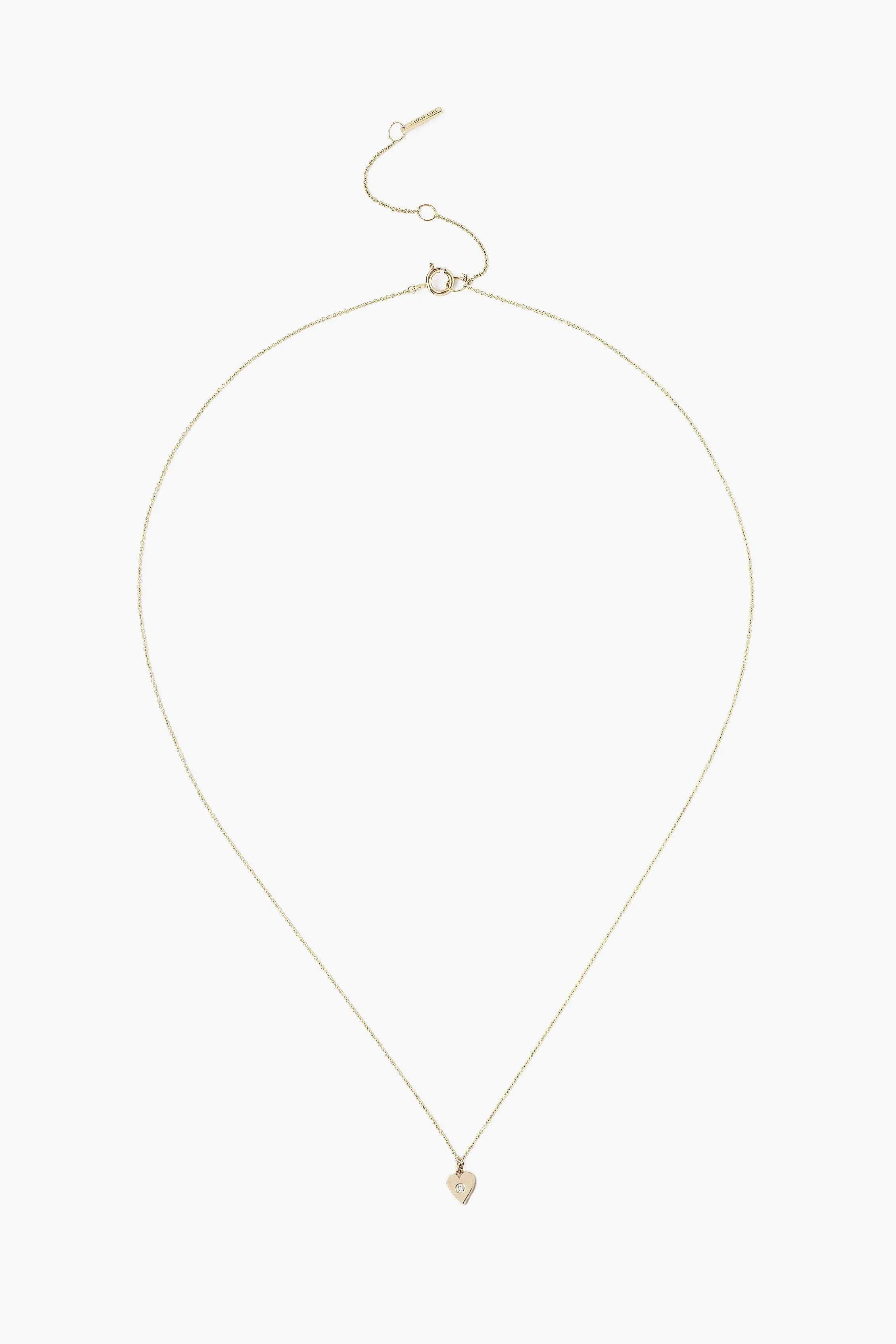 14k Gold Heart Necklace with Diamond Inlay