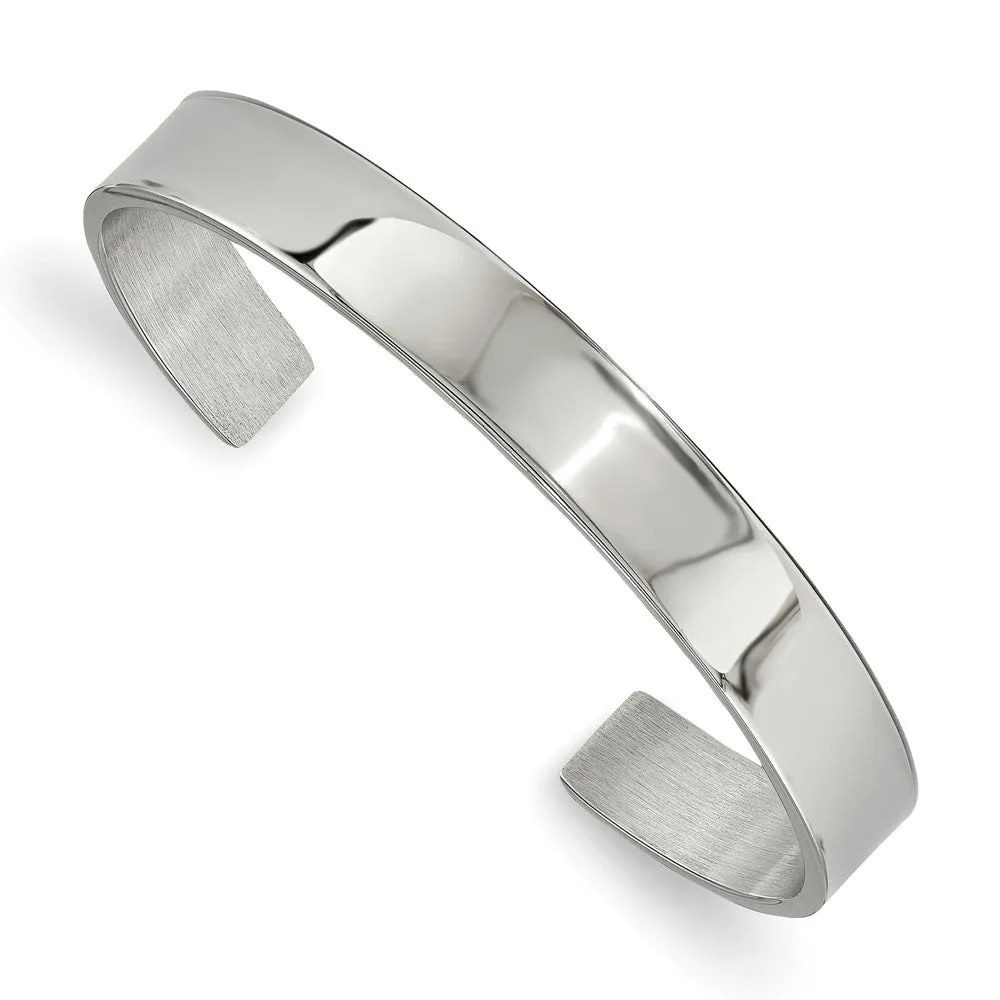 9mm Stainless Steel Polished Flat Cuff Bracelet, 6.5 Inch