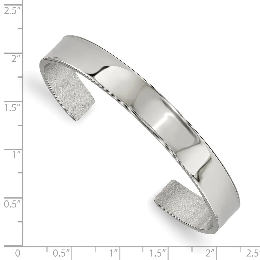 9mm Stainless Steel Polished Flat Cuff Bracelet, 6.5 Inch