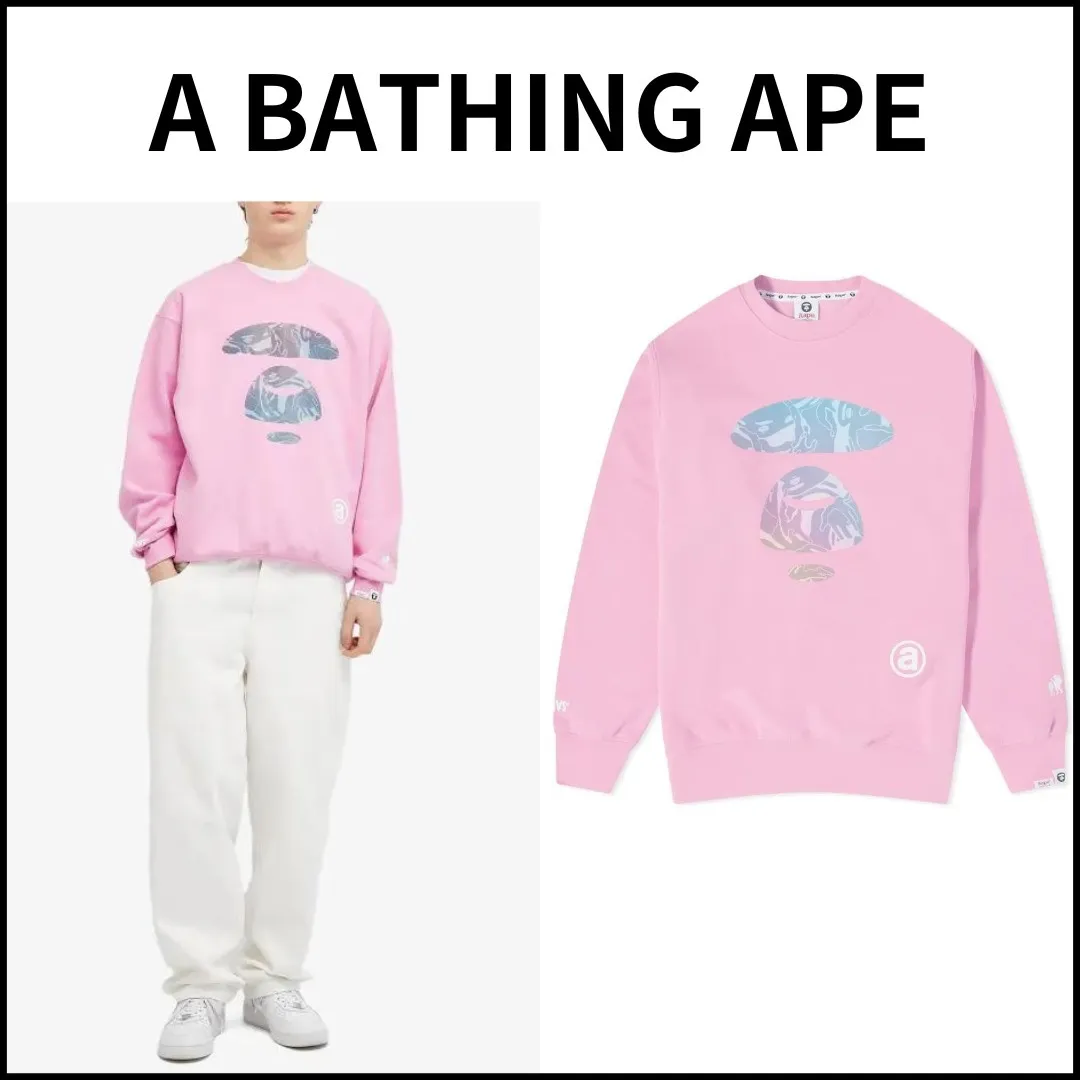 A BATHING APE  |Crew Neck Unisex Street Style Long Sleeves Cotton Oversized