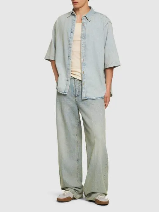 Acne Studios  |Denim Plain Cotton Short Sleeves Oversized Designers Shirts