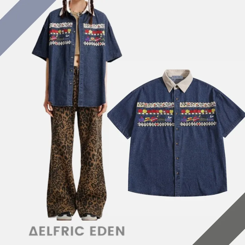 Aelfric Eden  |Unisex Denim Street Style Short Sleeves Oversized