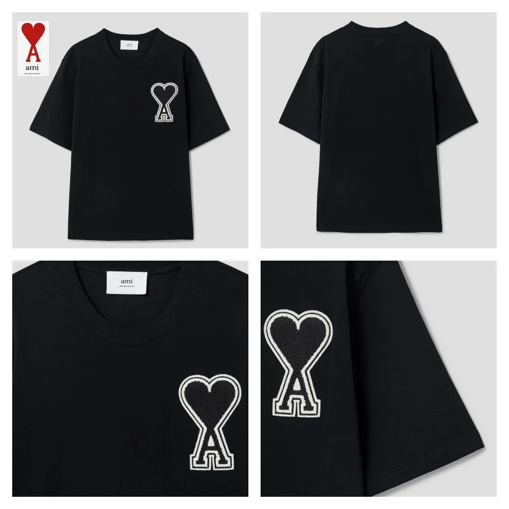 AMI PARIS  |U-Neck Plain Cotton Short Sleeves Oversized Logo Designers