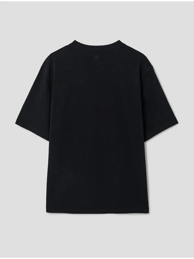 AMI PARIS  |U-Neck Plain Cotton Short Sleeves Oversized Logo Designers