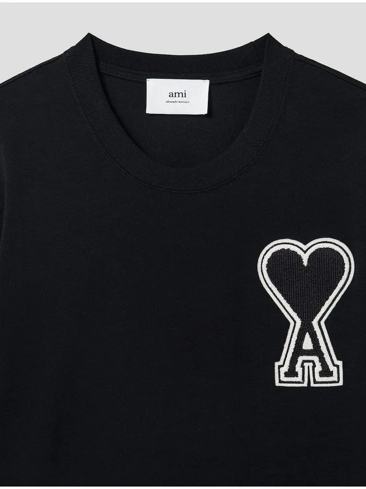 AMI PARIS  |U-Neck Plain Cotton Short Sleeves Oversized Logo Designers