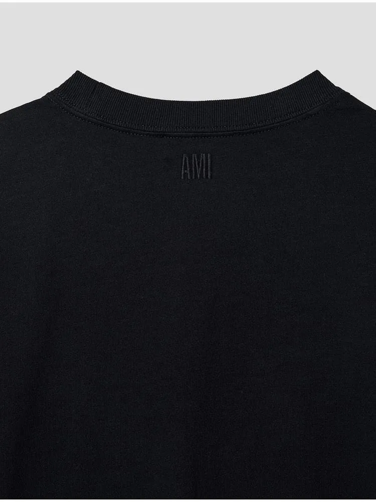 AMI PARIS  |U-Neck Plain Cotton Short Sleeves Oversized Logo Designers