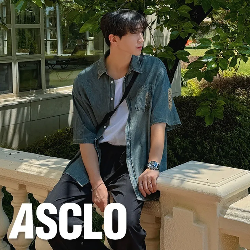 ASCLO  |Casual Style Unisex Denim Street Style Cotton Short Sleeves