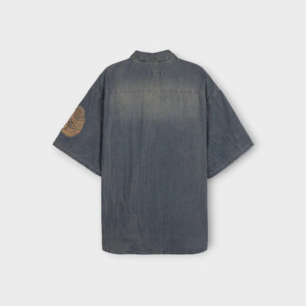 ASCLO  |Casual Style Unisex Denim Street Style Cotton Short Sleeves