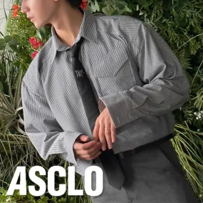 ASCLO  |Stripes Unisex Street Style Long Sleeves Oversized Shirts