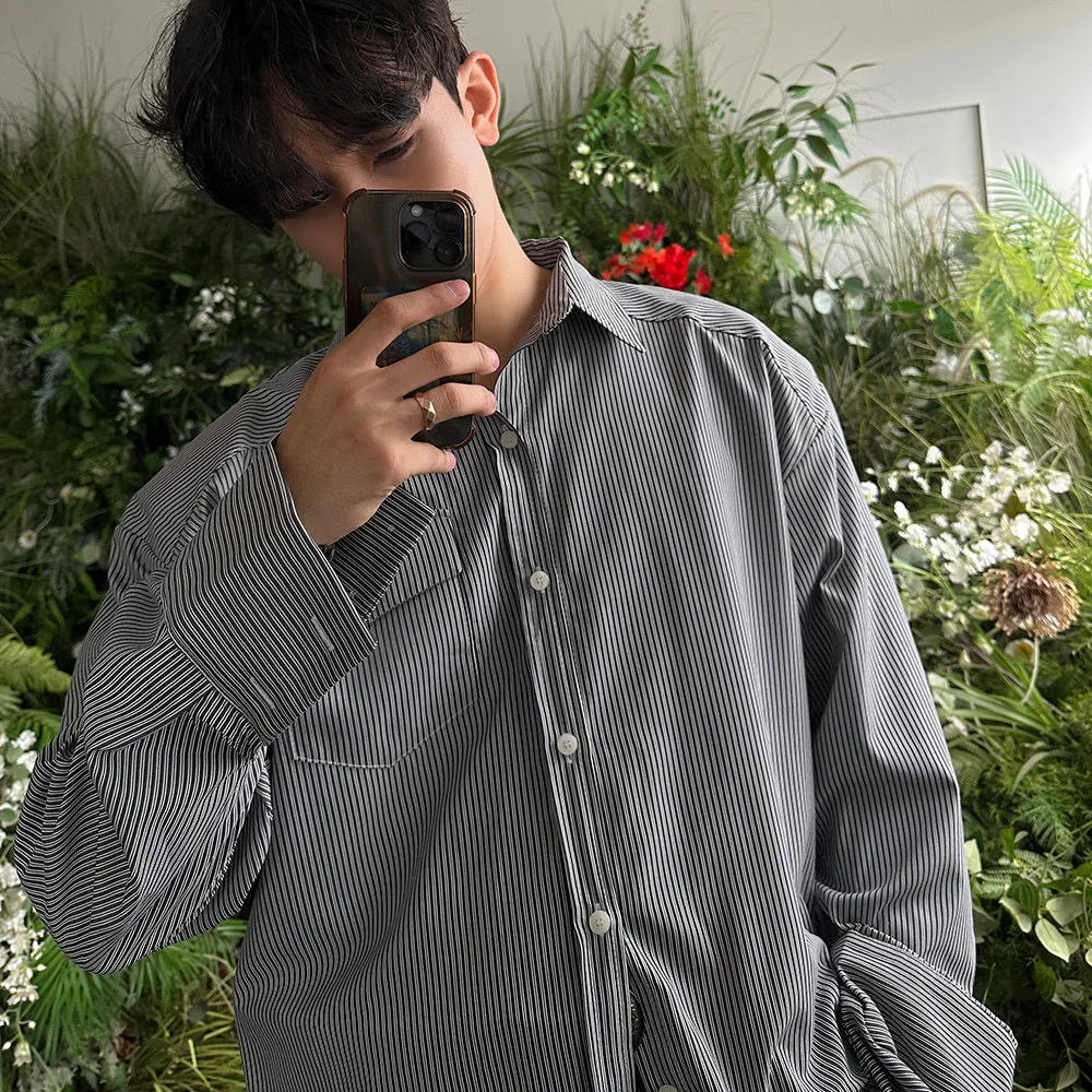 ASCLO  |Stripes Unisex Street Style Long Sleeves Oversized Shirts