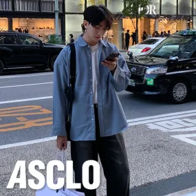 ASCLO  |Unisex Street Style Long Sleeves Plain Oversized Shirts