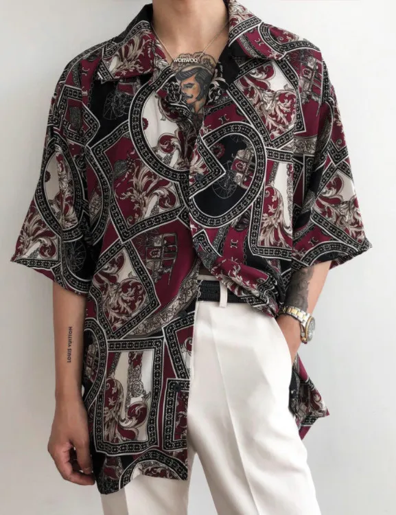 ASCLO  |Unisex Street Style Short Sleeves Oversized Printed Shirt