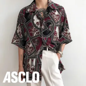 ASCLO  |Unisex Street Style Short Sleeves Oversized Printed Shirt