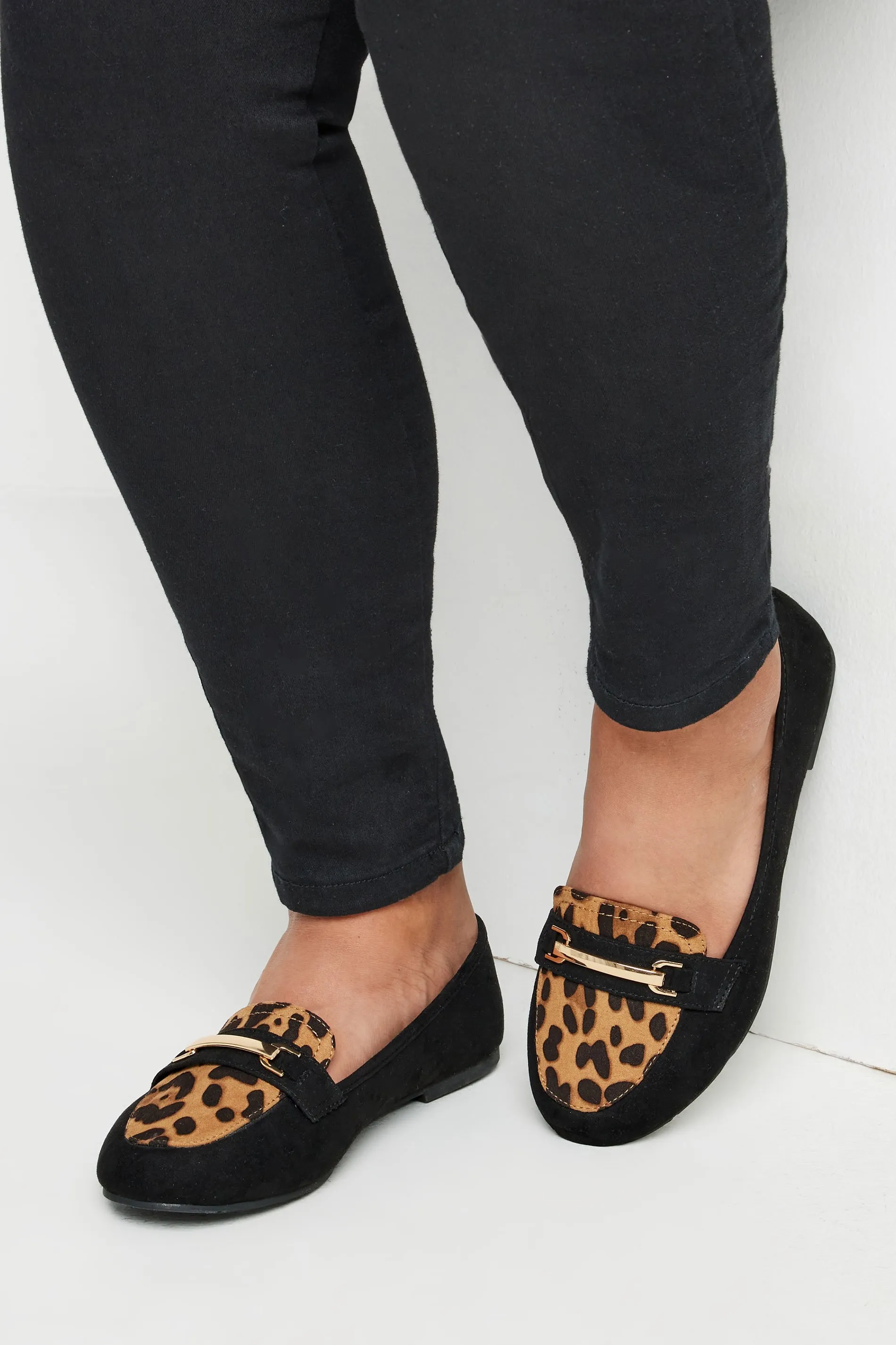 Black & Leopard Print Loafers In Extra Wide EEE Fit