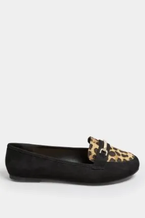 Black & Leopard Print Loafers In Extra Wide EEE Fit