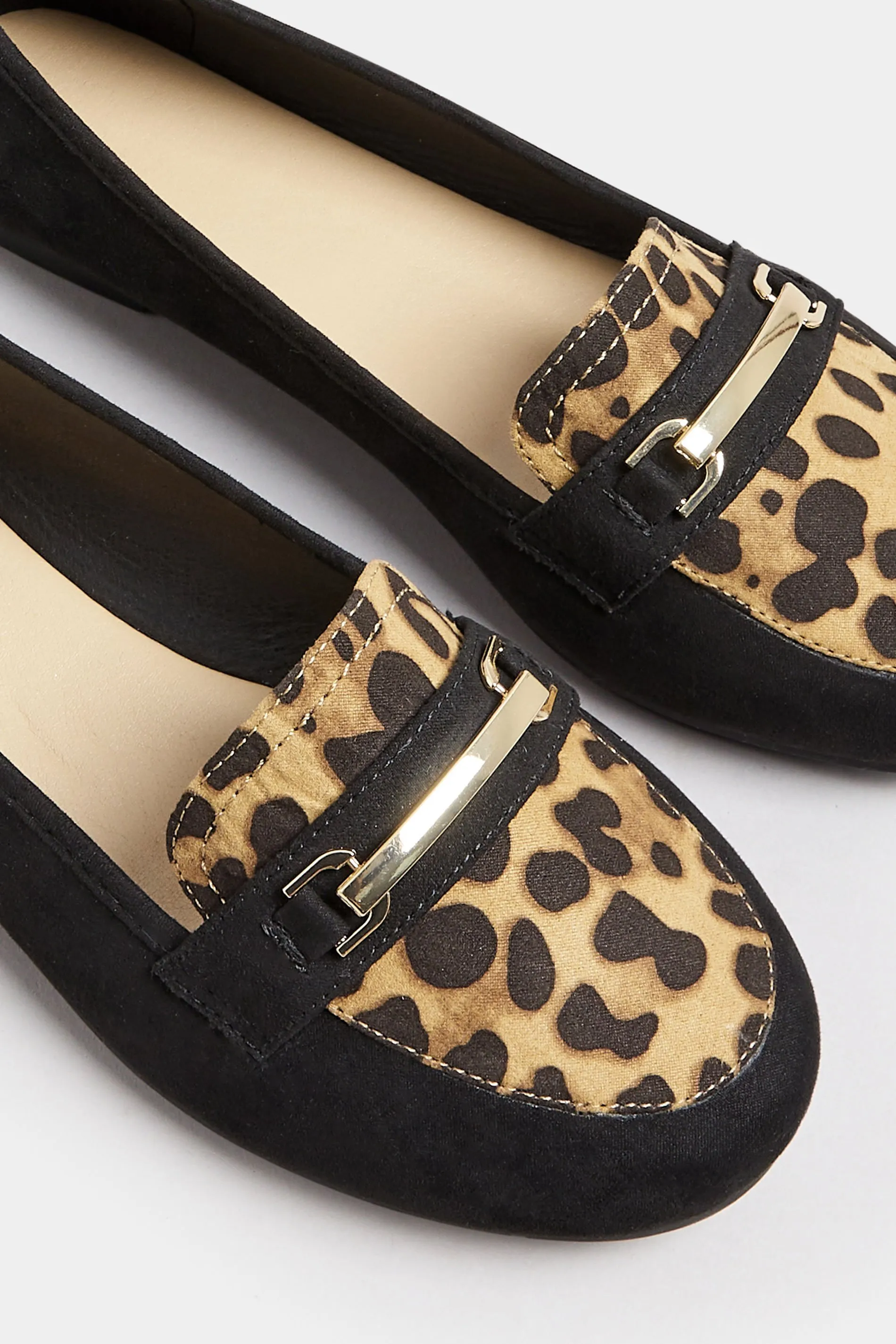 Black & Leopard Print Loafers In Extra Wide EEE Fit