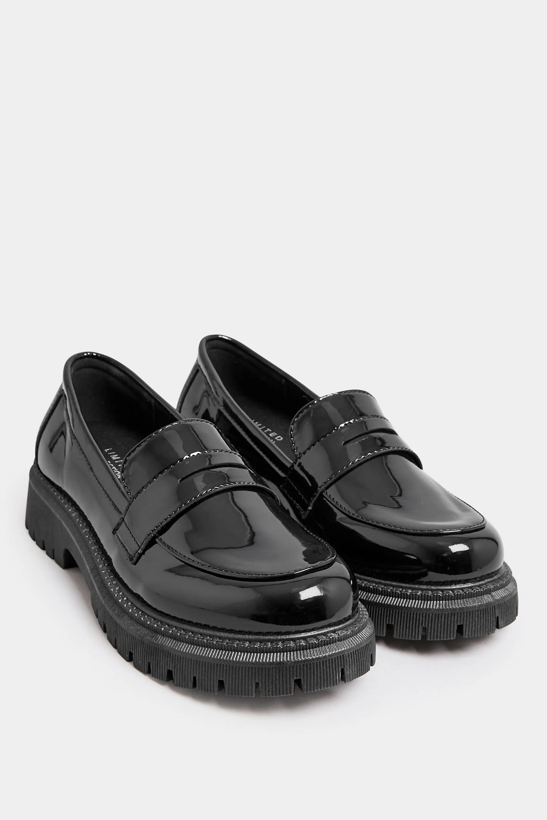 Black Patent Chunky Saddle Loafers In E Wide Fit & EEE Extra Wide Fit