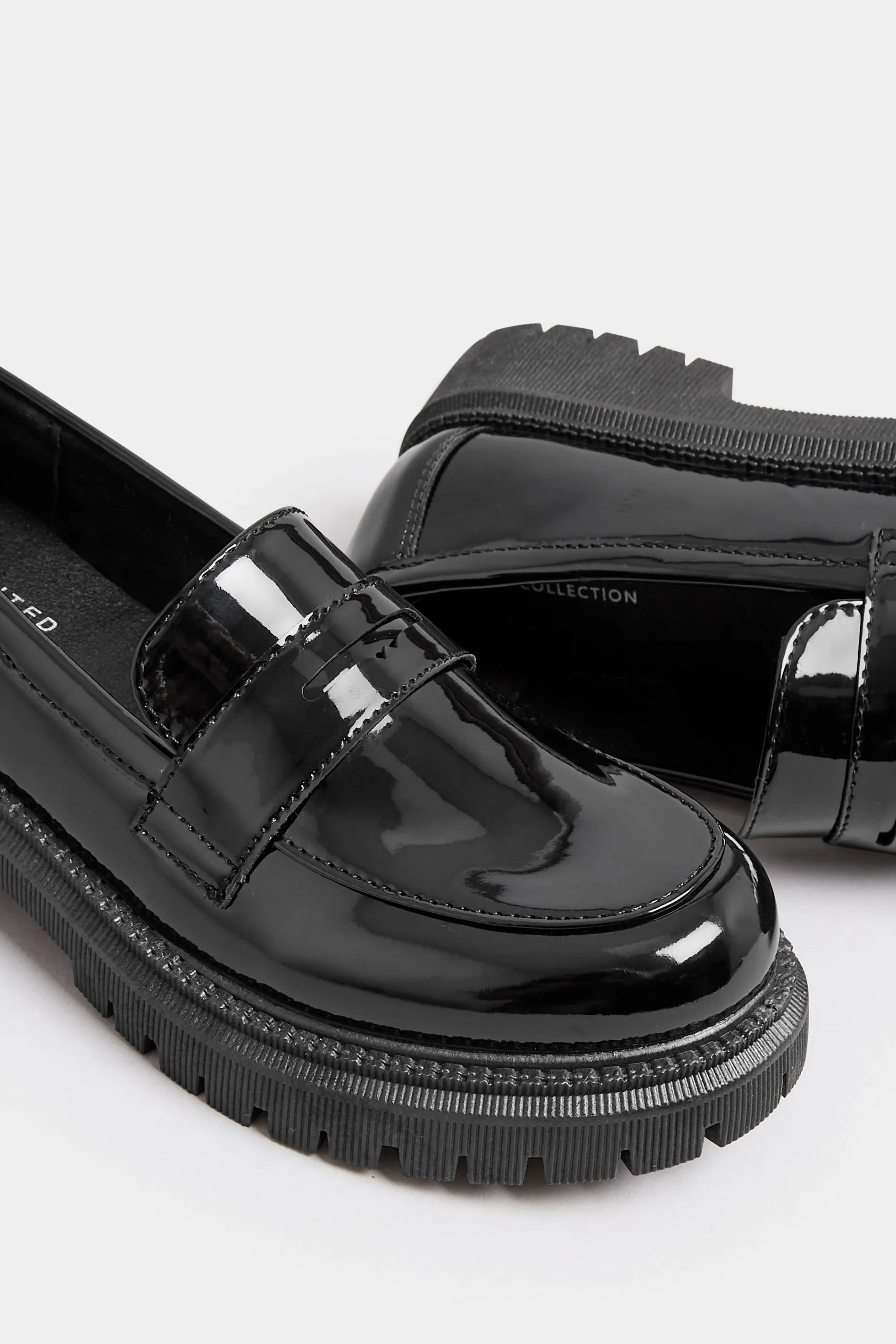 Black Patent Chunky Saddle Loafers In E Wide Fit & EEE Extra Wide Fit