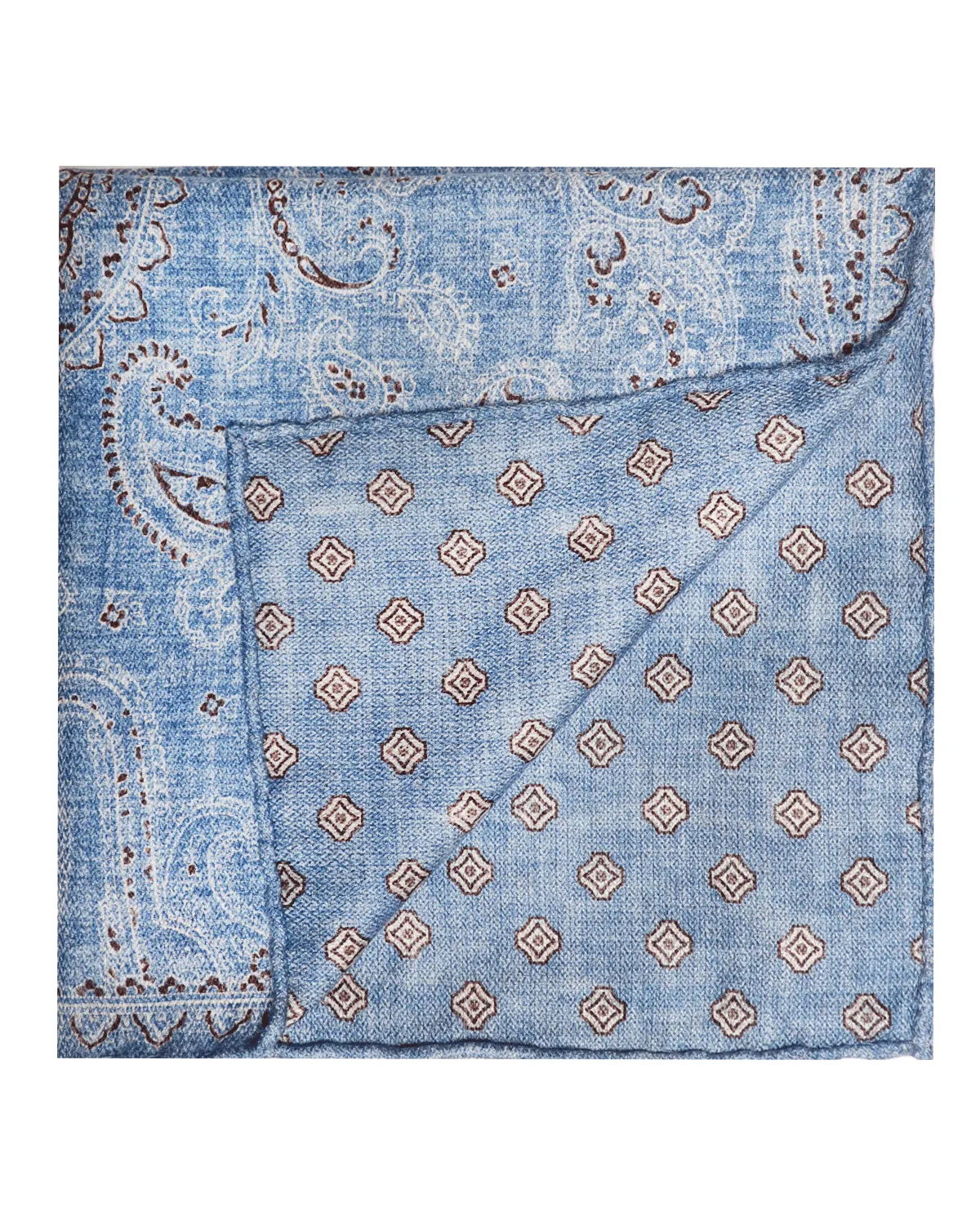 Blue and Brown Reversible Paisley Silk Pocket Square