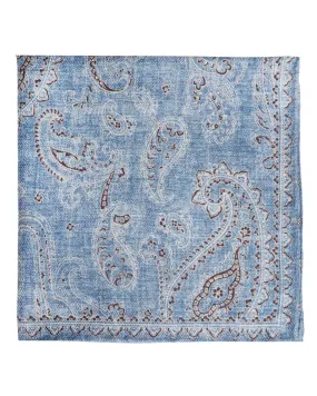 Blue and Brown Reversible Paisley Silk Pocket Square