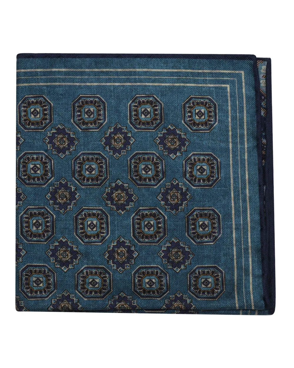 Blue and Gold Floral Medallion Reversible Silk Pocket Square