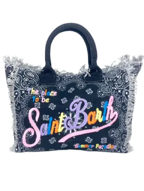 BORSA IN CANVAS BLU FANTASIA BANDANNA