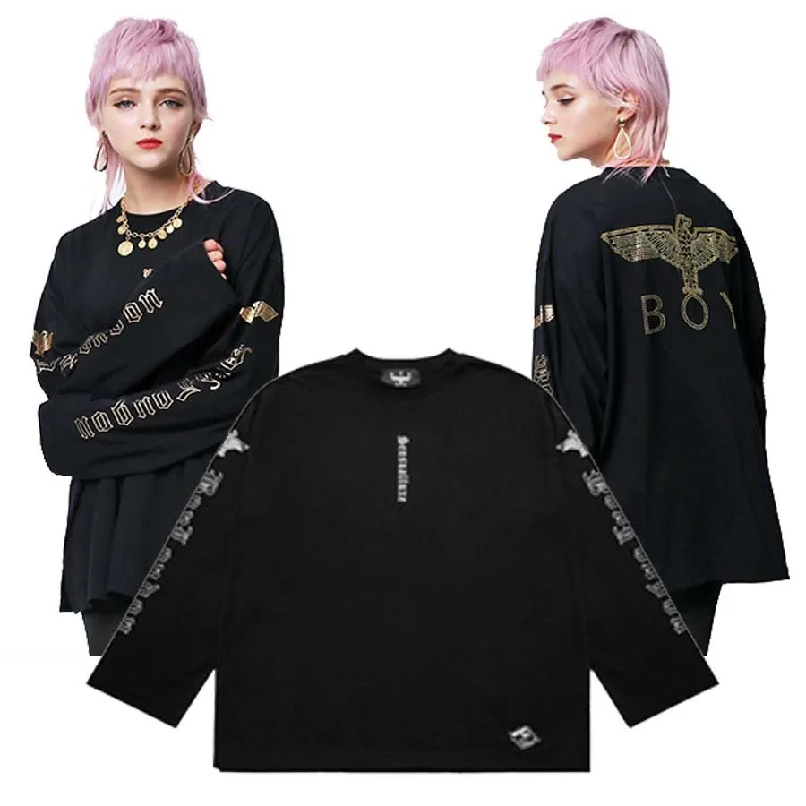 BOY LONDON  |Unisex Studded Street Style U-Neck Long Sleeves Plain Cotton