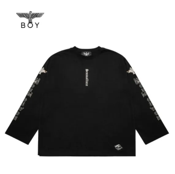 BOY LONDON  |Unisex Studded Street Style U-Neck Long Sleeves Plain Cotton