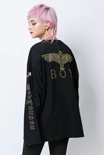 BOY LONDON  |Unisex Studded Street Style U-Neck Long Sleeves Plain Cotton