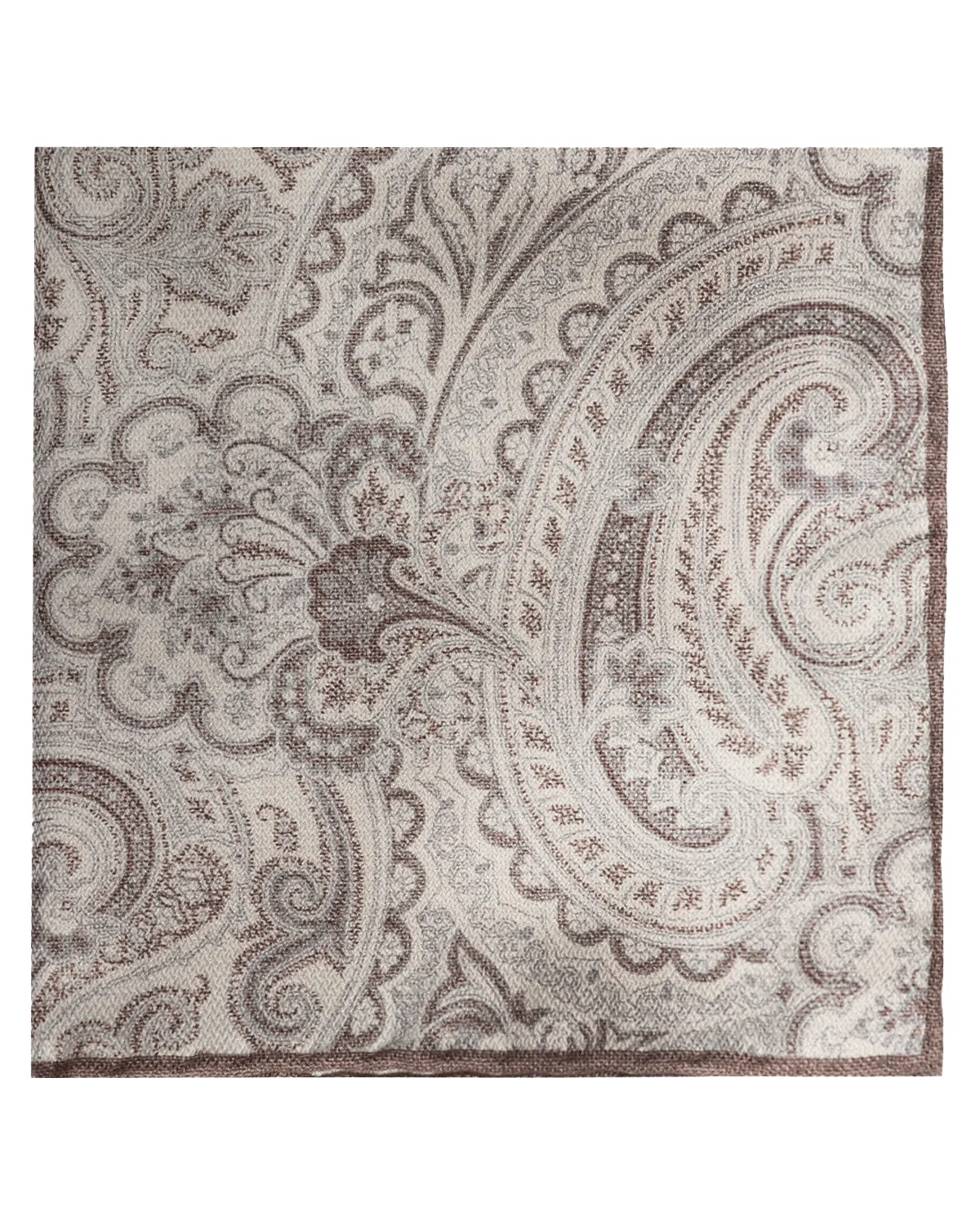 Brown and Grey Reversible Paisley Silk Pocket Square