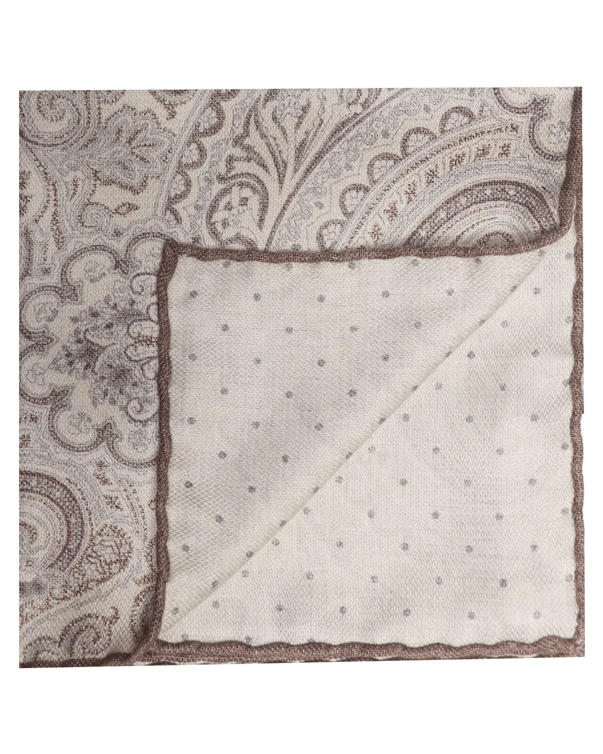 Brown and Grey Reversible Paisley Silk Pocket Square