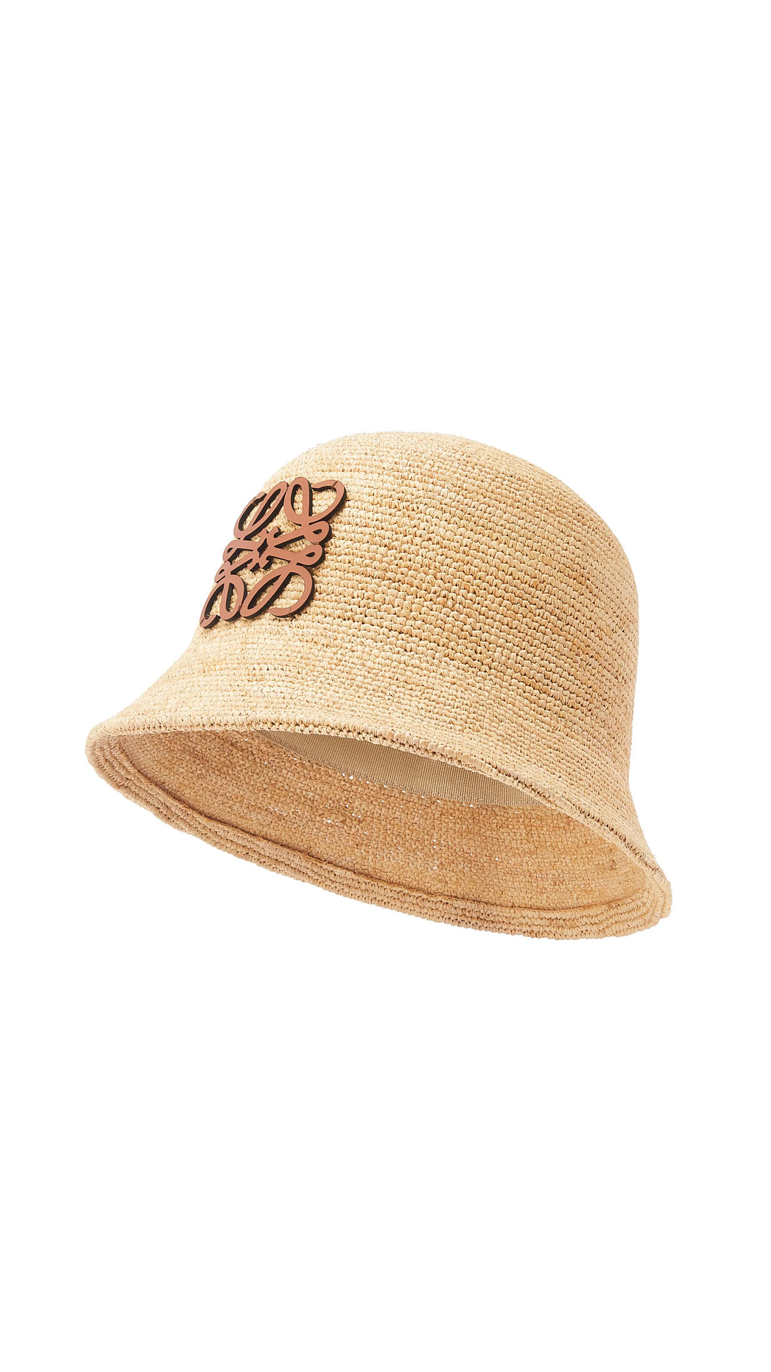 Bucket Hat in Raffia and Calfskin - Natural