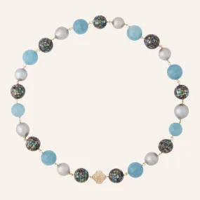 Caspian Mosaic Mother of Pearl,  Aquamarine & Pearl Necklace