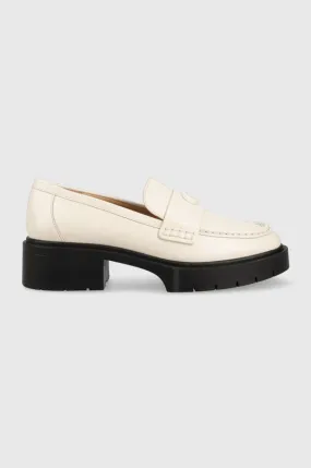 Coach leather loafers CB990 Leah Loafer women's beige color