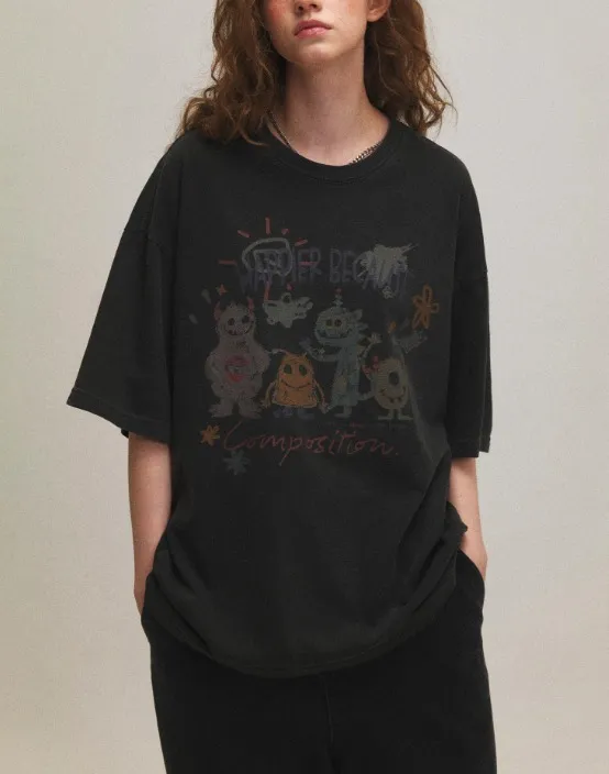 COMPAGNO  |Unisex U-Neck Cotton Oversized T-Shirts