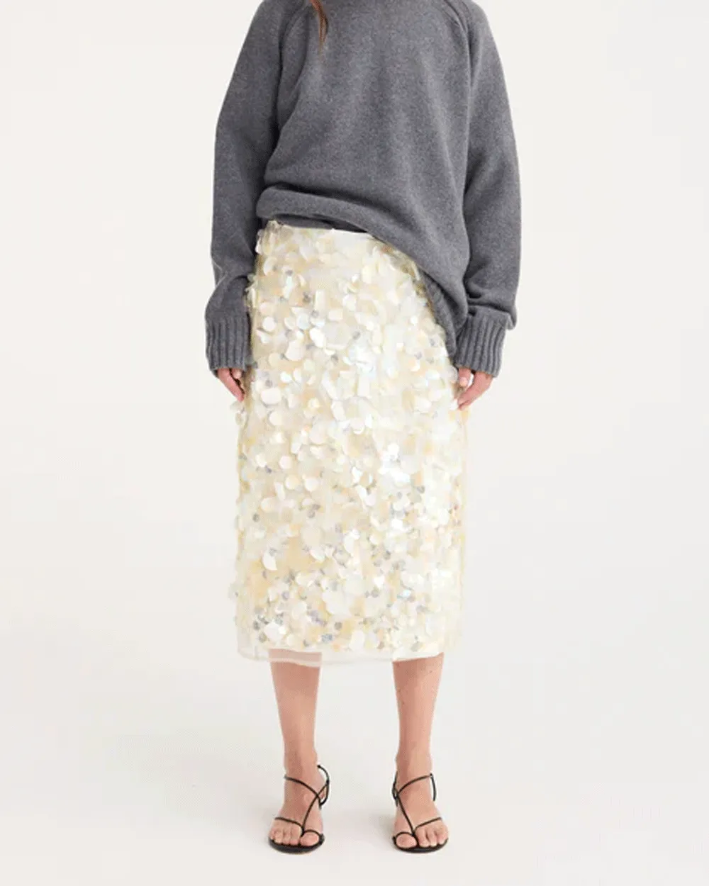 Cream Embellished Handmade Skirt