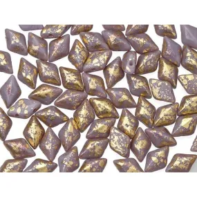 Czech Glass GemDuo, 2-Hole Diamond Shaped Beads 8x5mm, Gold Splash Opaque Purple  (2.5 Tube)