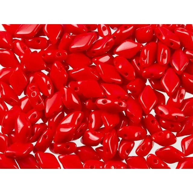 Czech Glass GemDuo, 2-Hole Diamond Shaped Beads 8x5mm, Opaque Red  (2.5 Tube)