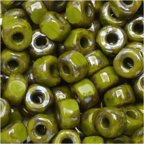 Czech Glass Matubo, Tri-Cut 2/0 Seed Bead, Opaque Green Rembrandt (20 Gram Tube)