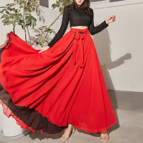 Dance Chiffon Long Women Elegant Casual High Waist Boho Beach Maxi Skirts Wear On Both Sides