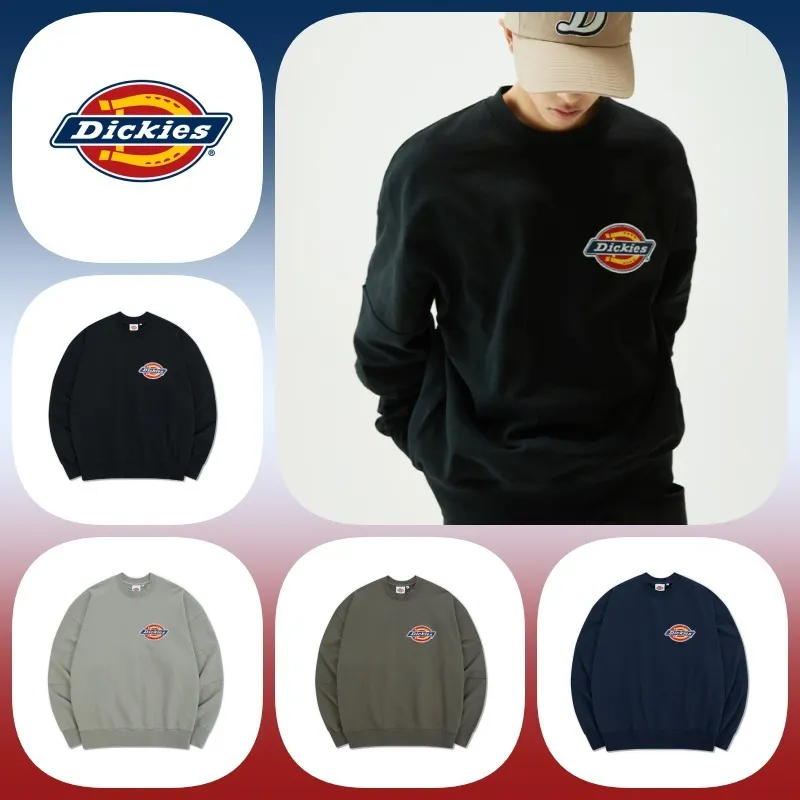 Dickies  |Unisex U-Neck Long Sleeves Oversized Logo Sweatshirts