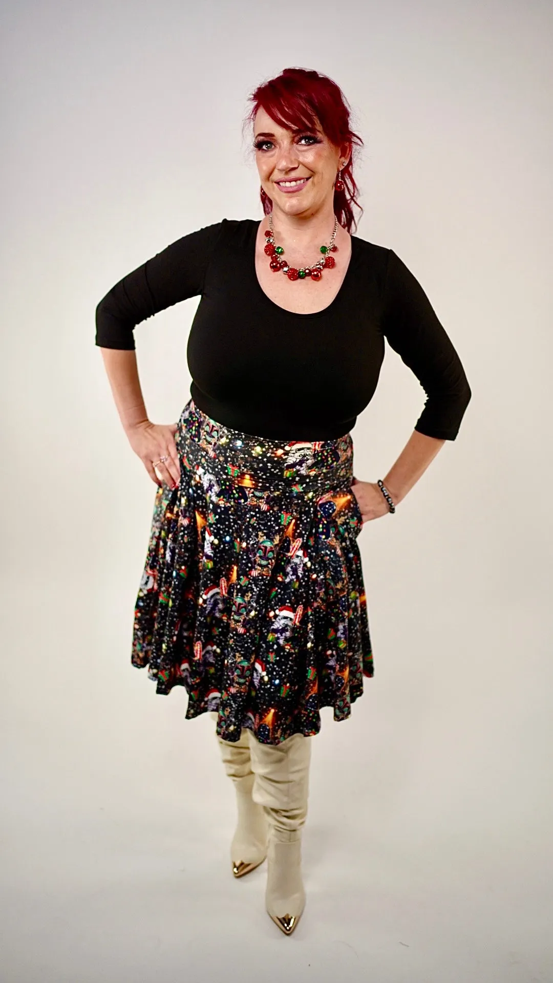 Empire Christmas Swing Skirt with Pockets