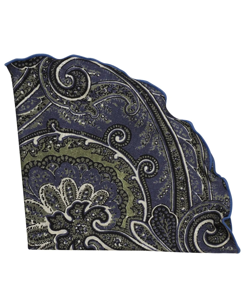 Green and Blue Paisley Dot Reversible Silk Round Pocket Square