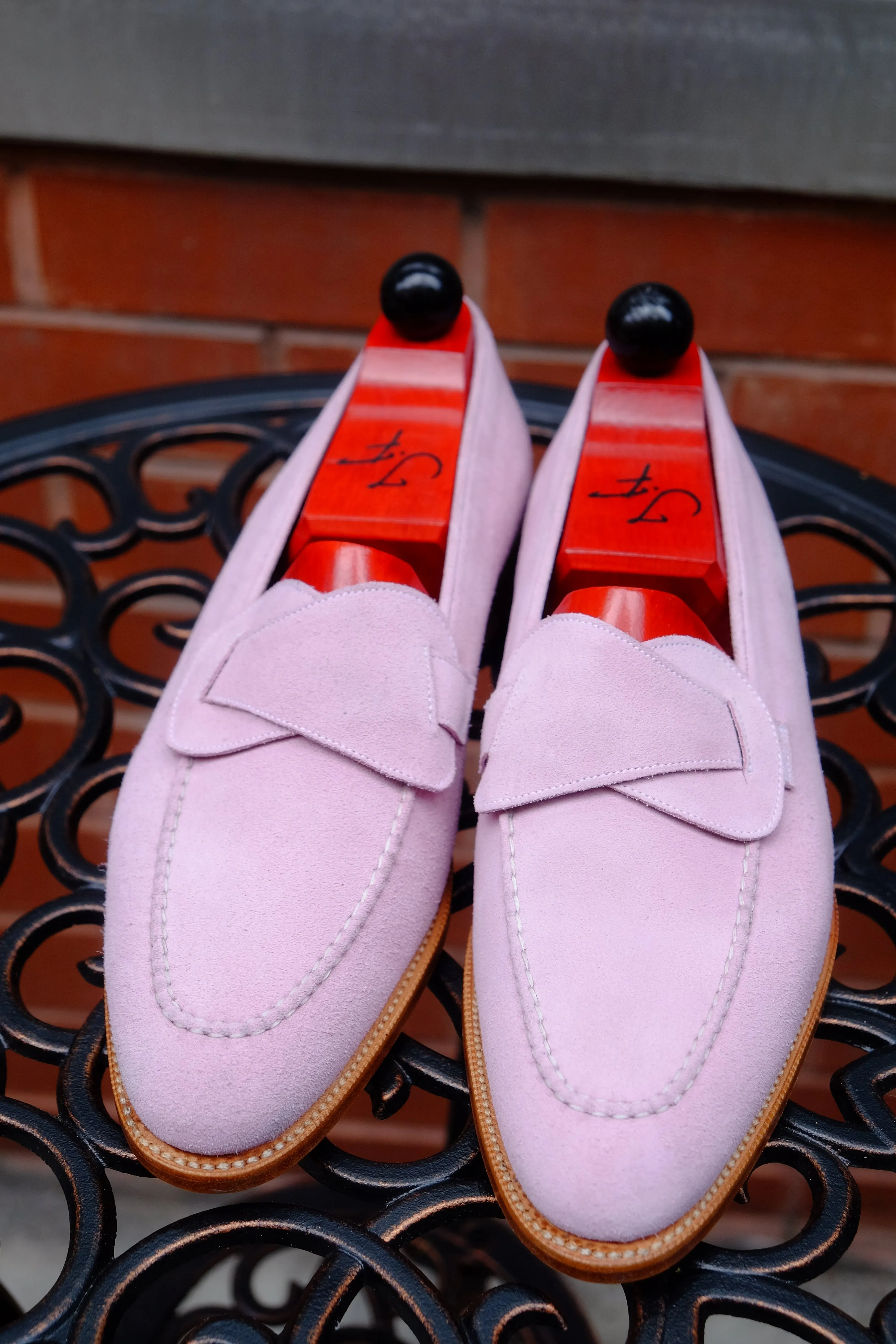 Hawthorne - MTO - Pink Suede - Natural Edge Trim - TMG Last - Single Leather Sole