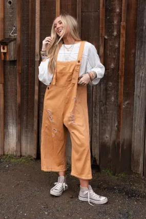 High Hopes Slouchy Denim Overalls - Camel