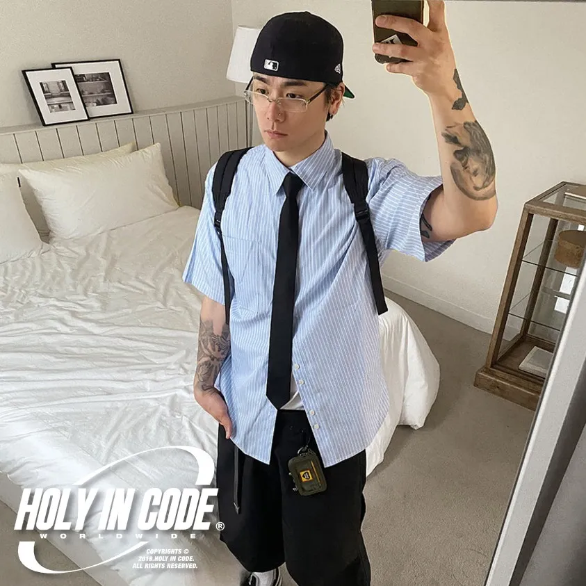 HOLY IN CODE  |Stripes Casual Style Unisex Street Style Cotton