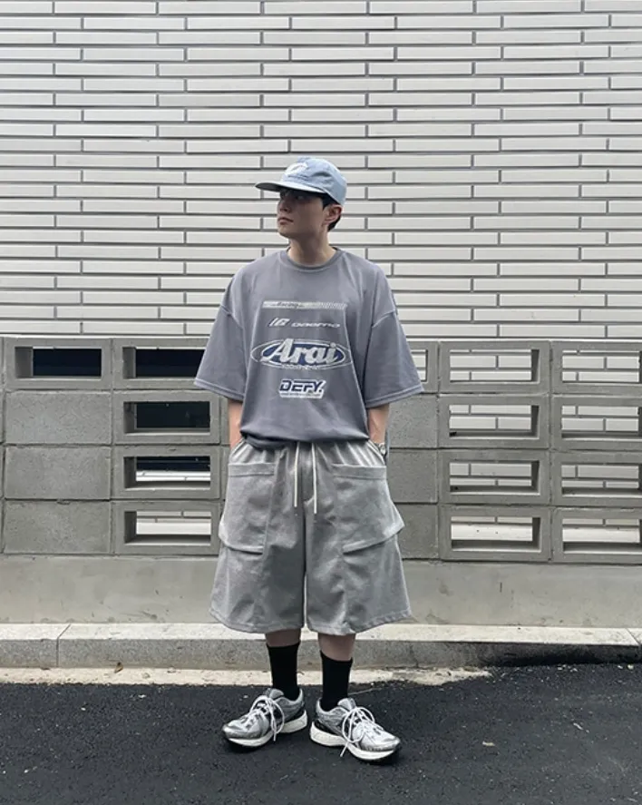 HUE  |Unisex Street Style Plain Short Sleeves Oversized Logo