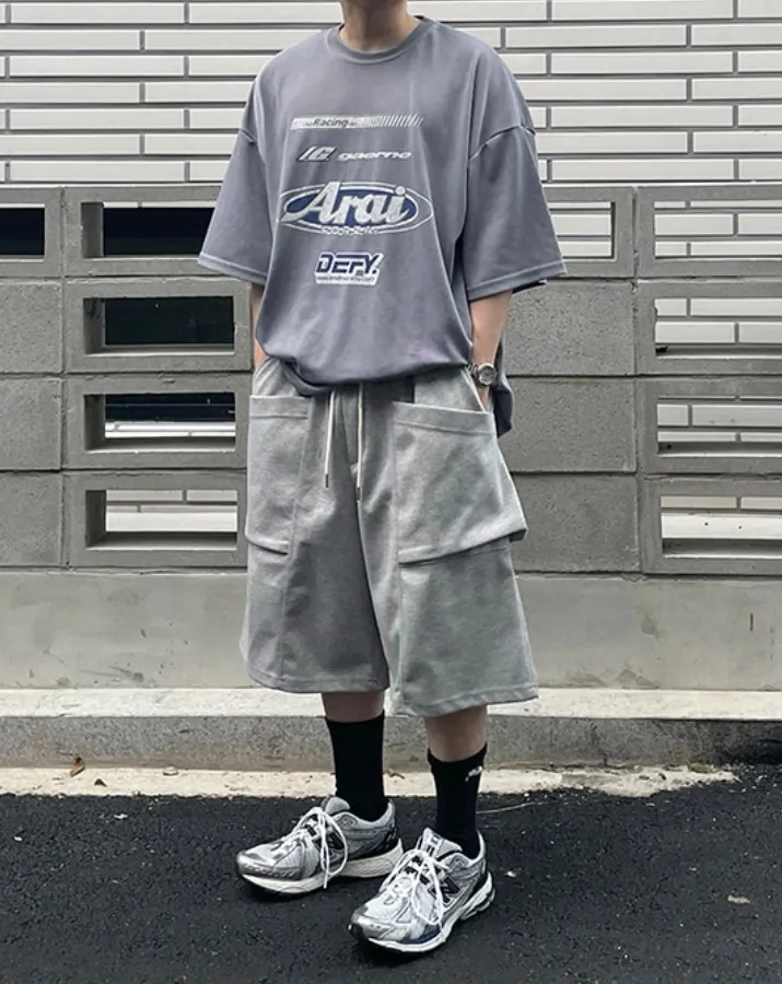 HUE  |Unisex Street Style Plain Short Sleeves Oversized Logo