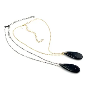 Jet Glitter Teardrop Chain Necklace