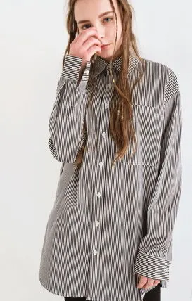 JUSTO  |Stripes Unisex Street Style Long Sleeves Cotton Oversized